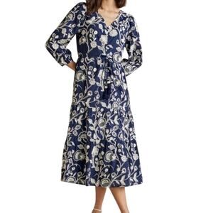 Soft Surroundings Tilda Floral Embroidered Midi Dress in Navy